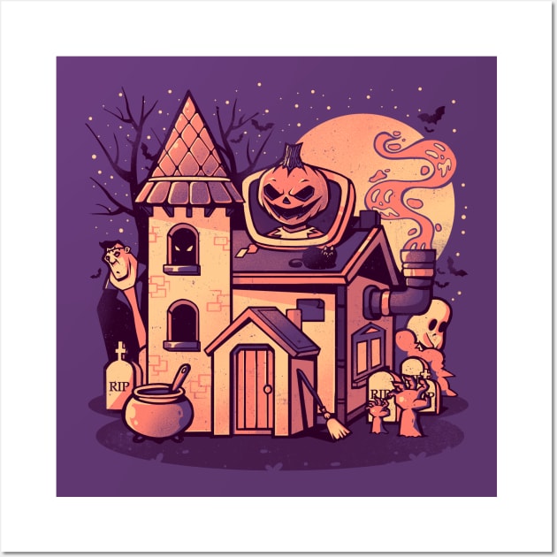 Spooky House - Cute Pumpkin Ghost Halloween Gift Wall Art by eduely